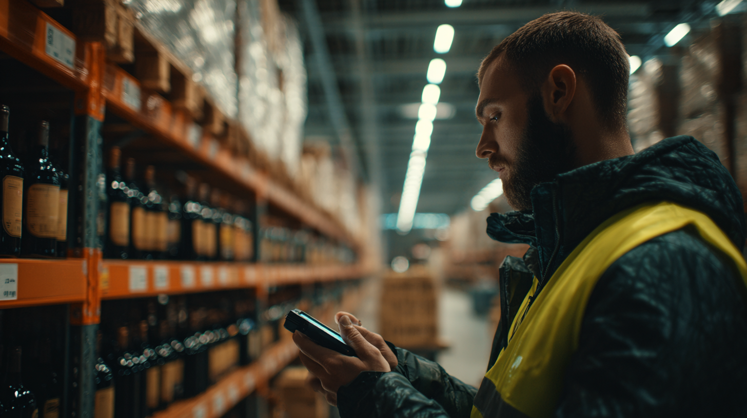 Warehouse manager confirms bonded status and tax type with scanner prompts.