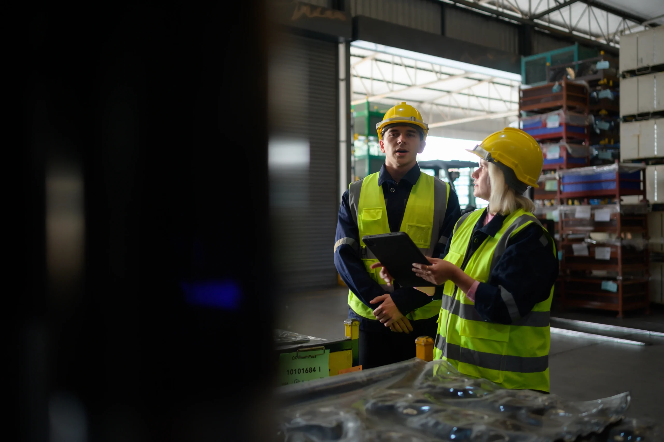 Employees assembling materials