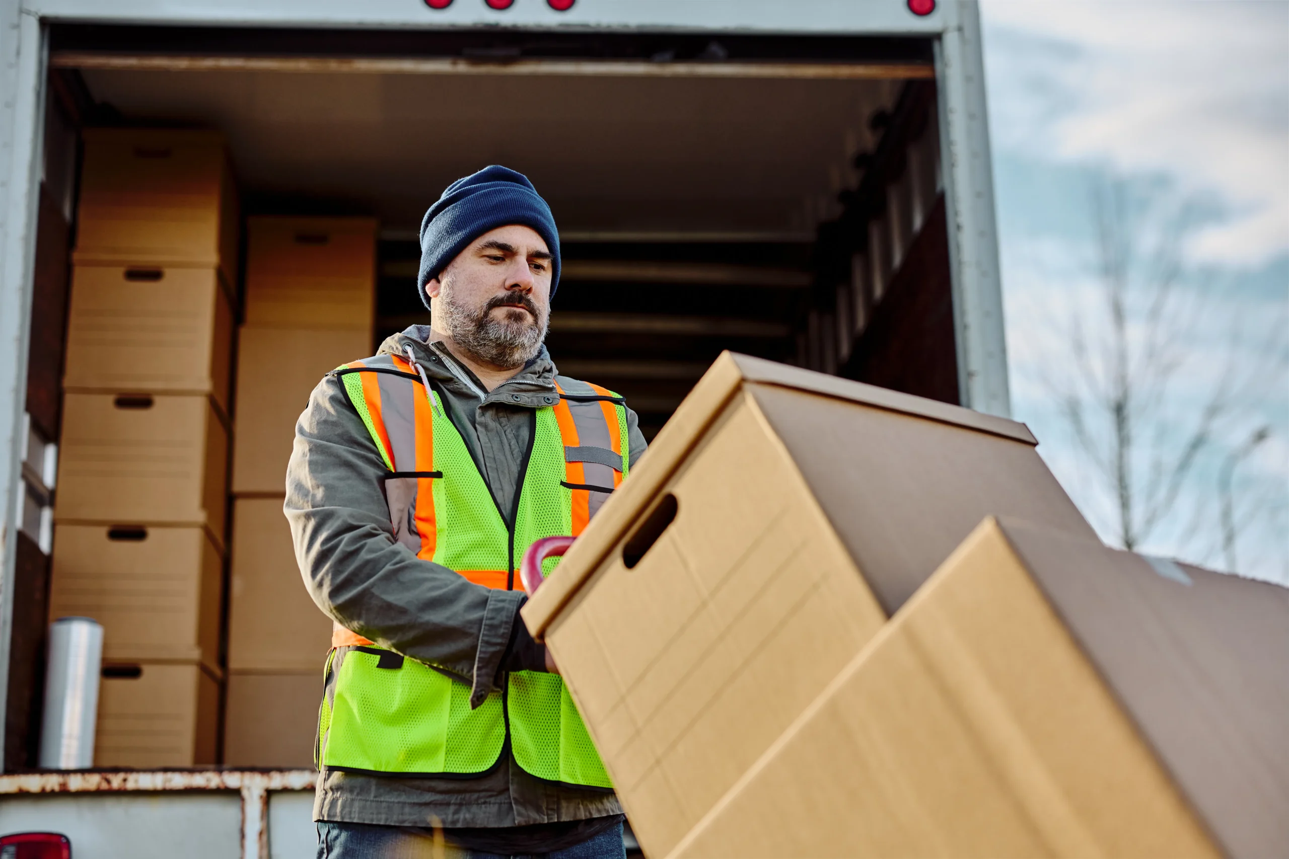 Warehouse worker loading van